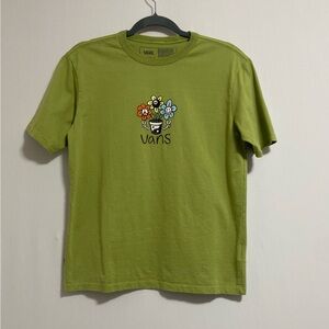 Vans Olive Green Short Sleeve Tee with Colorful Flower Pot Graphic